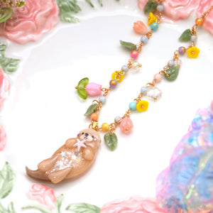 Tropical Delight - 14" Beaded Necklace with Otter Charm