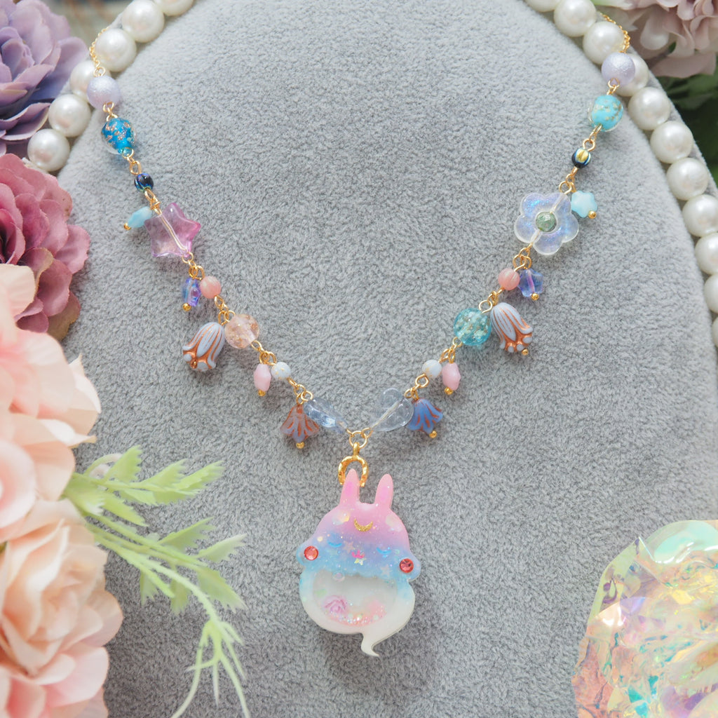 Light Up✨Magical Night Ghostie Bun 14" Beaded Necklace