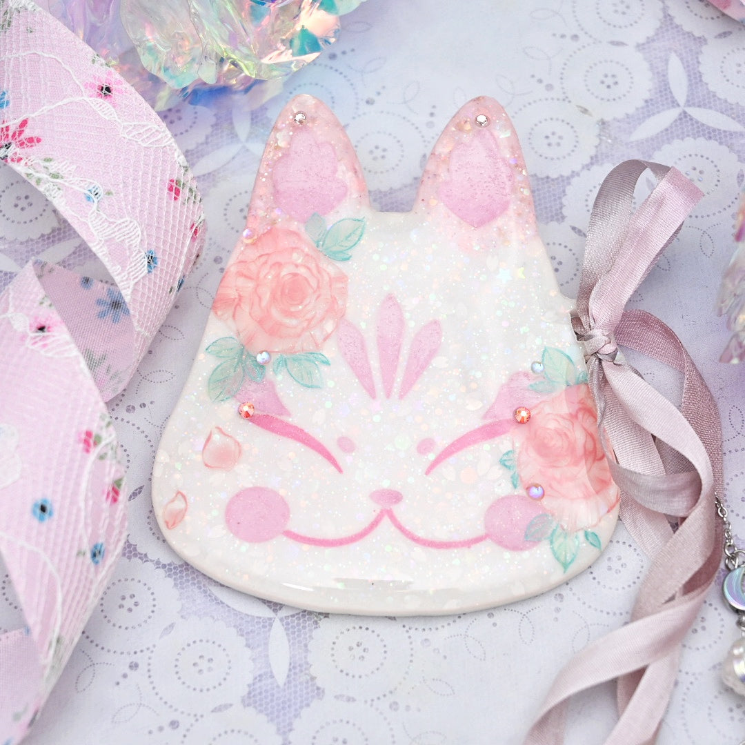 Pink Rose Painted Kitsune Mask