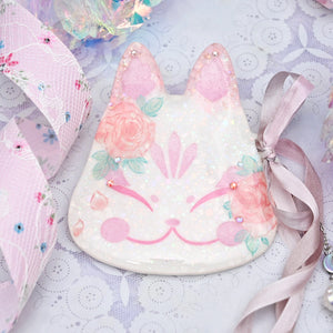 Pink Rose Painted Kitsune Mask