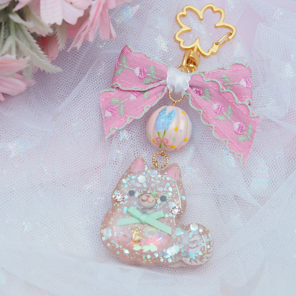 Shiba Charm with handpainted bead (Brown)