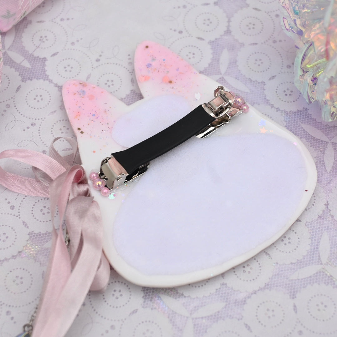 Pink Rose Painted Kitsune Mask