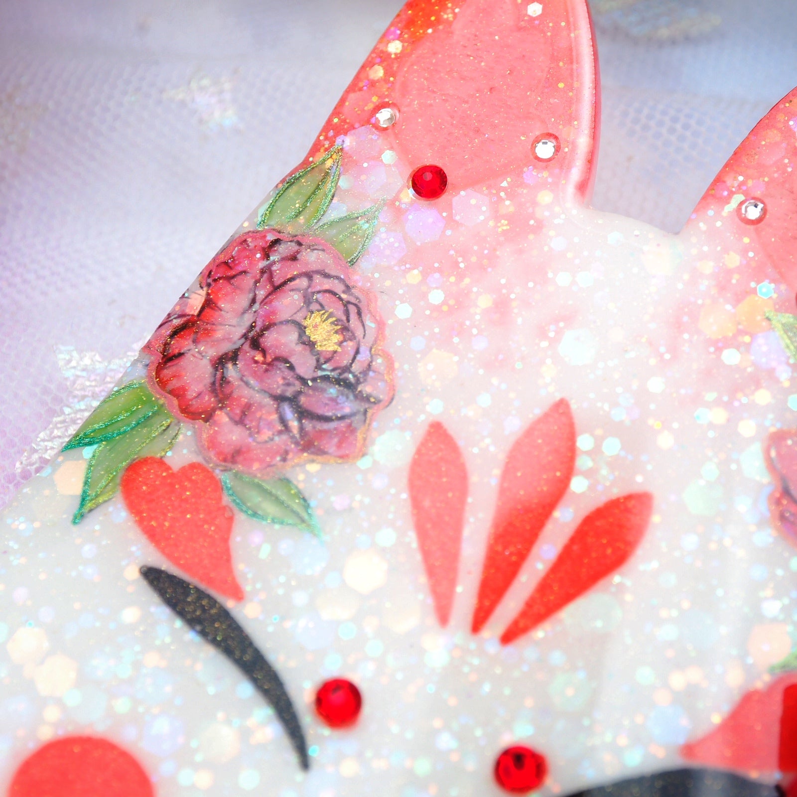 Peony Painted Kitsune Mask