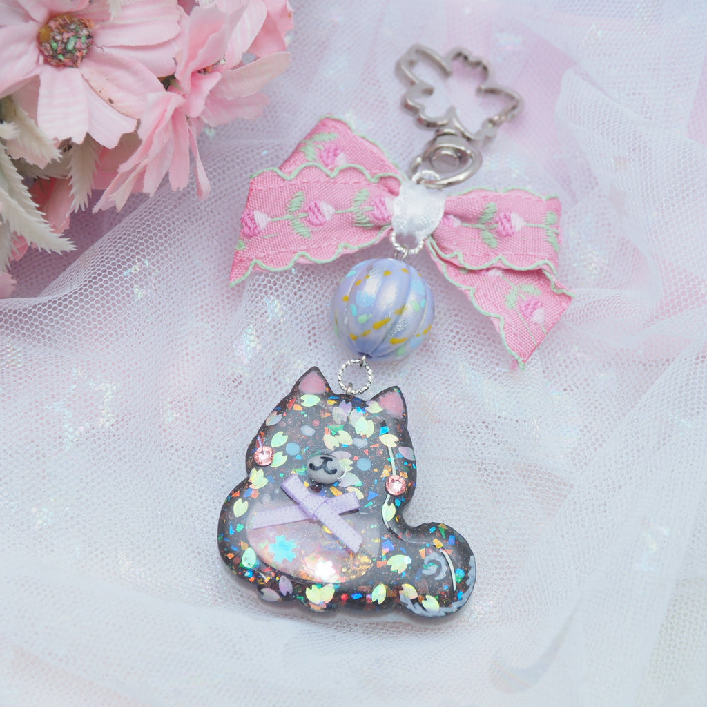 Shiba Charm with handpainted bead (Black)