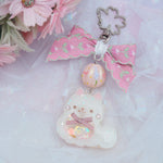Shiba Charm with handpainted bead (White)