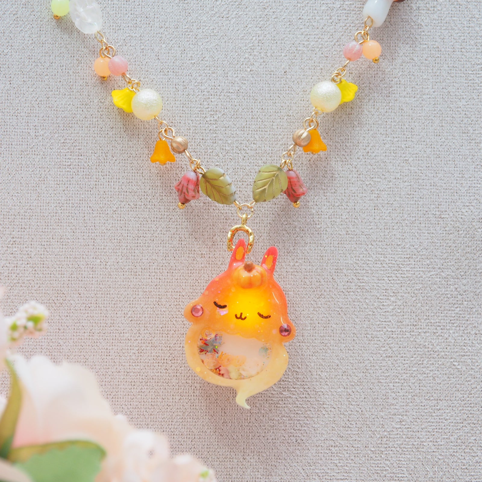 Light Up✨Autumn Ghostie Bunkin 14" Beaded Necklace