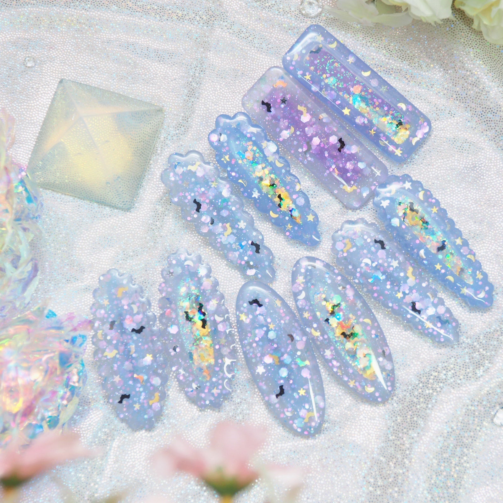 Spooky Staples - Glowing Purple Hairclips with bats and celestial glitter