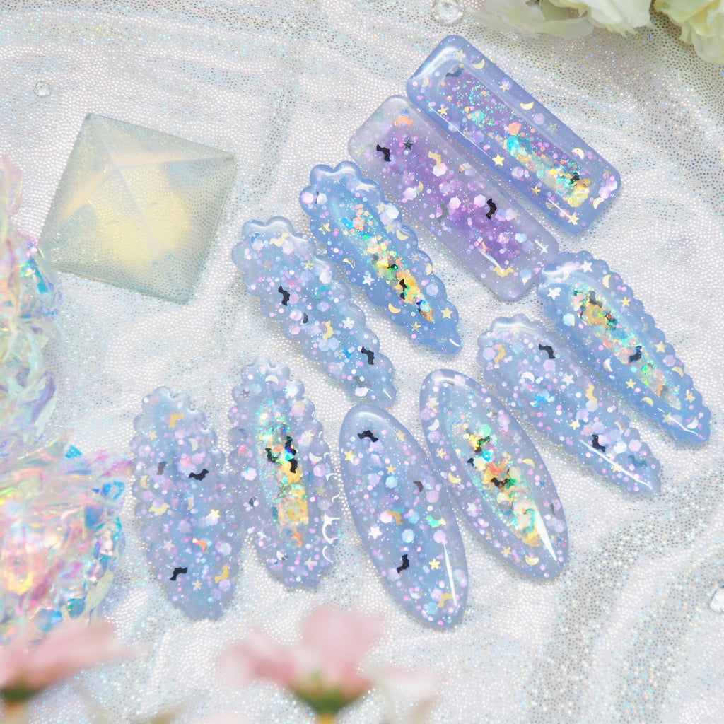 Spooky Staples - Glowing Purple Hairclips with bats and celestial glitter