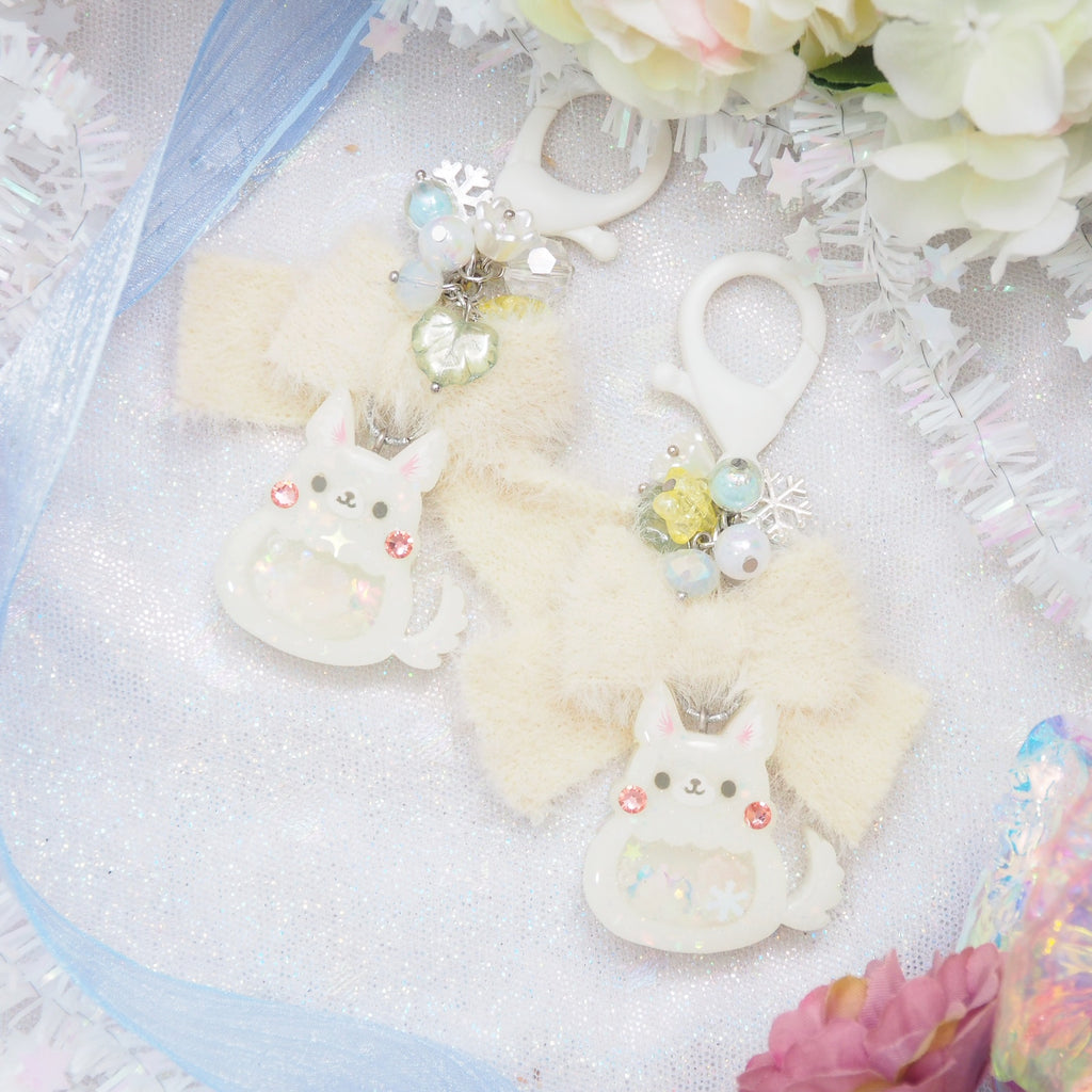 Snow Fox Charm with furry ribbon