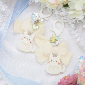 Snow Fox Charm with furry ribbon