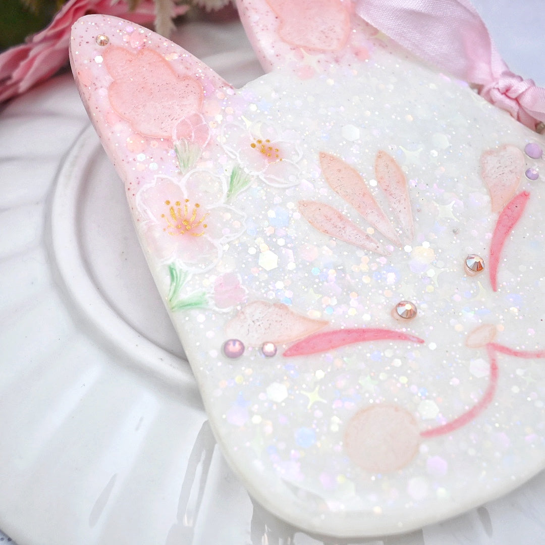 Soft Sakura Painted Kitsune Mask