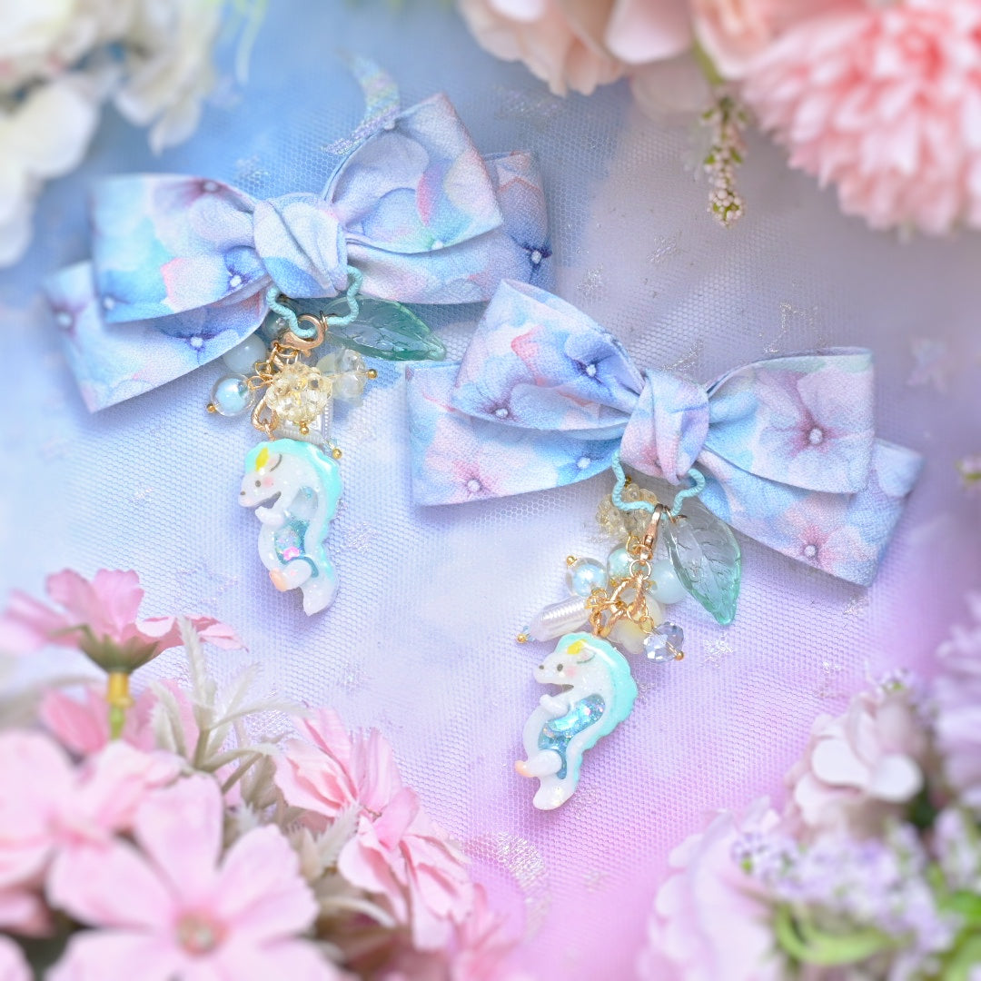 Hydrangea Bow Clasps with Haku Charm