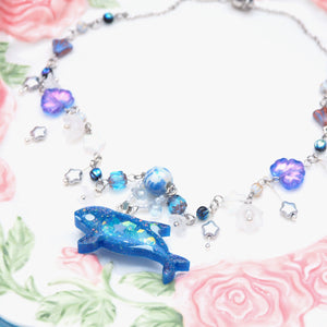 Across the Cosmic Railway - 12" Beaded Necklace with Orca Charm