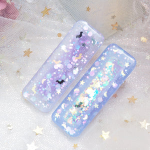 Spooky Staples - Glowing Purple Hairclips with bats and celestial glitter