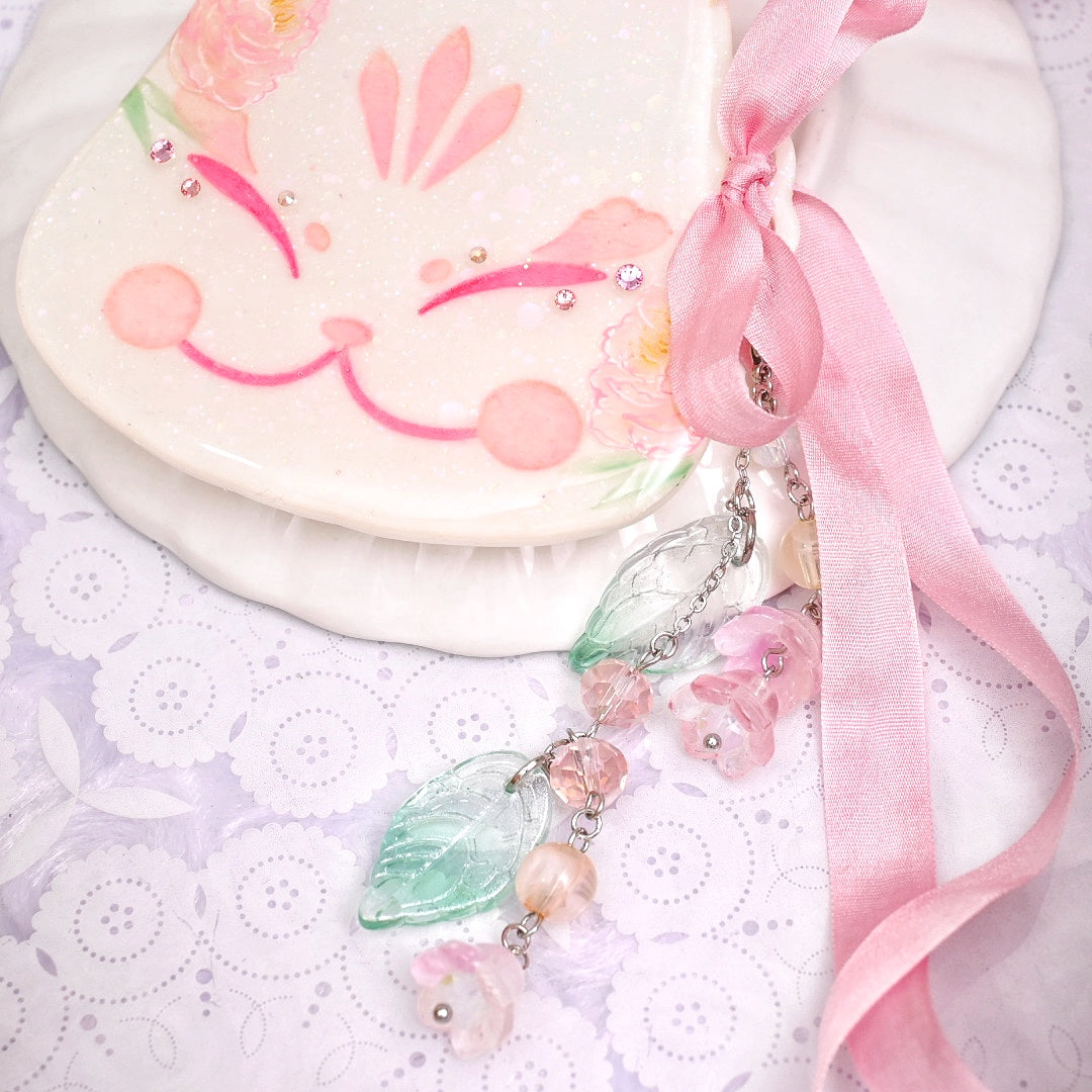 Pink Peony Painted Kitsune Mask