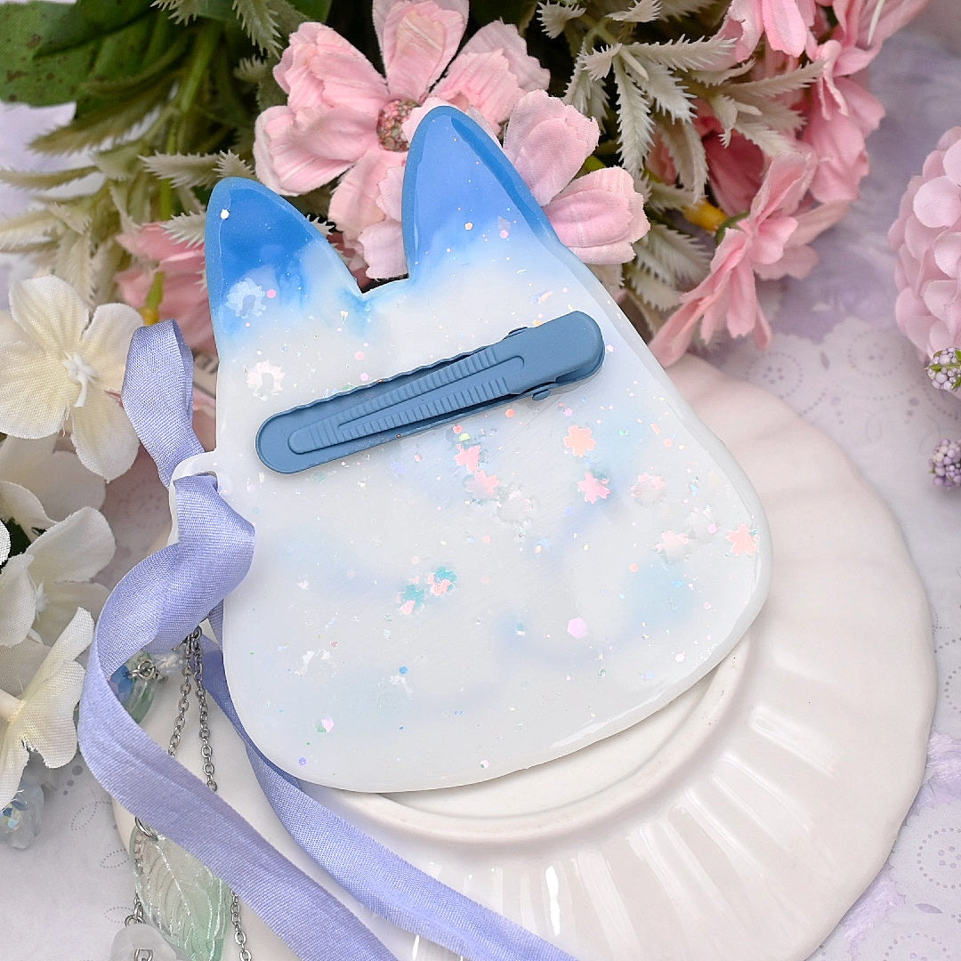 Blue Peony Painted Kitsune Mask