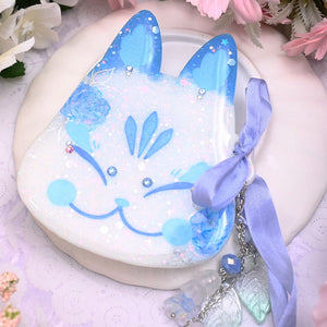 Blue Peony Painted Kitsune Mask