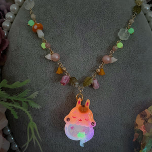 Light Up✨Carrot top Autumn Ghostie Bunkin 14" Beaded Necklace