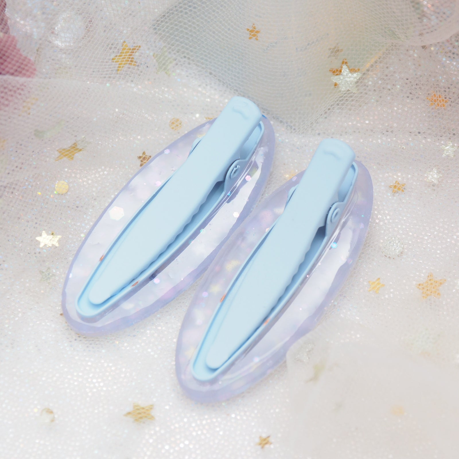 Spooky Staples - Glowing Purple Hairclips with bats and celestial glitter
