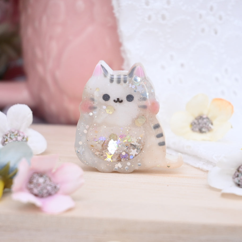 Cat Brooch - Marble Grey-brown