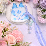Blue Peony Painted Kitsune Mask