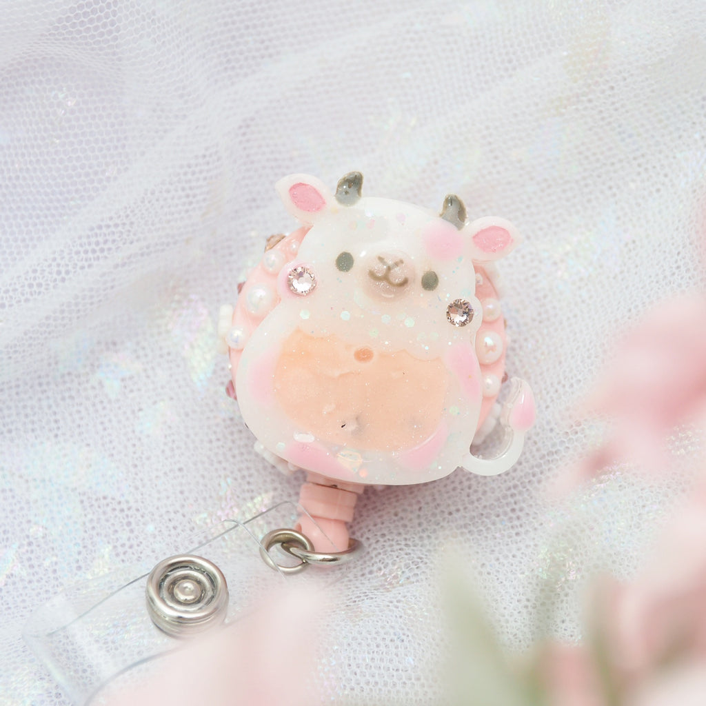 Strawberry Boba Cow Badge Reel