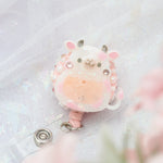 Strawberry Boba Cow Badge Reel