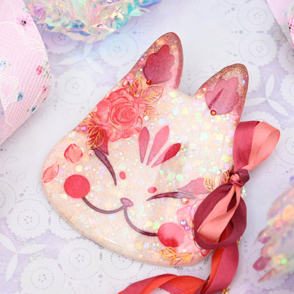 Regal Rose Painted Kitsune Mask