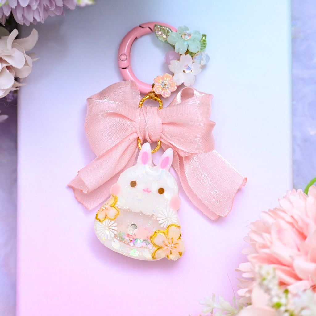 Sakura Bunny charm with wired floral clasp