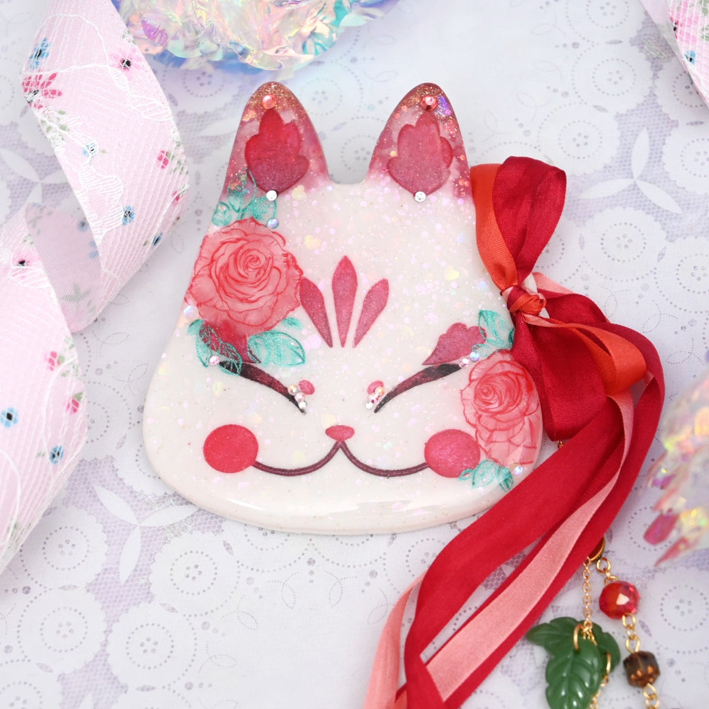 Classic Rose Painted Kitsune Mask
