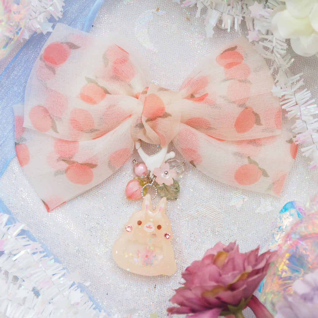 Peach Bun Charm with Ribbon Hairclip