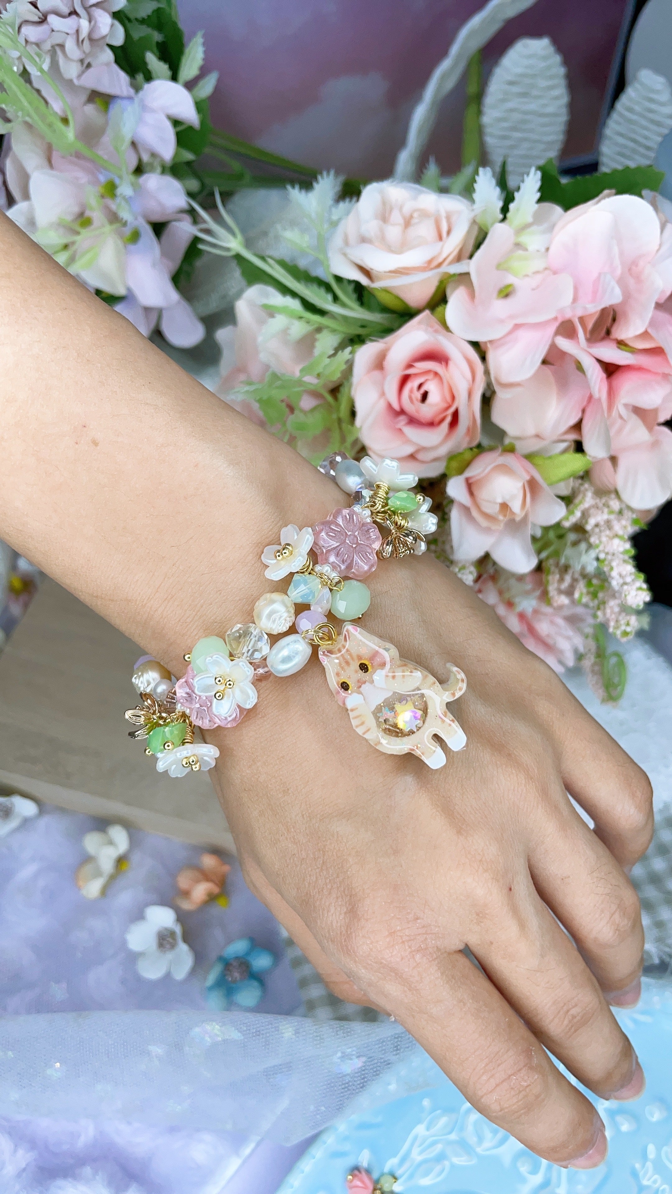 Spring Blossoms Ginger Kitty Bracelet