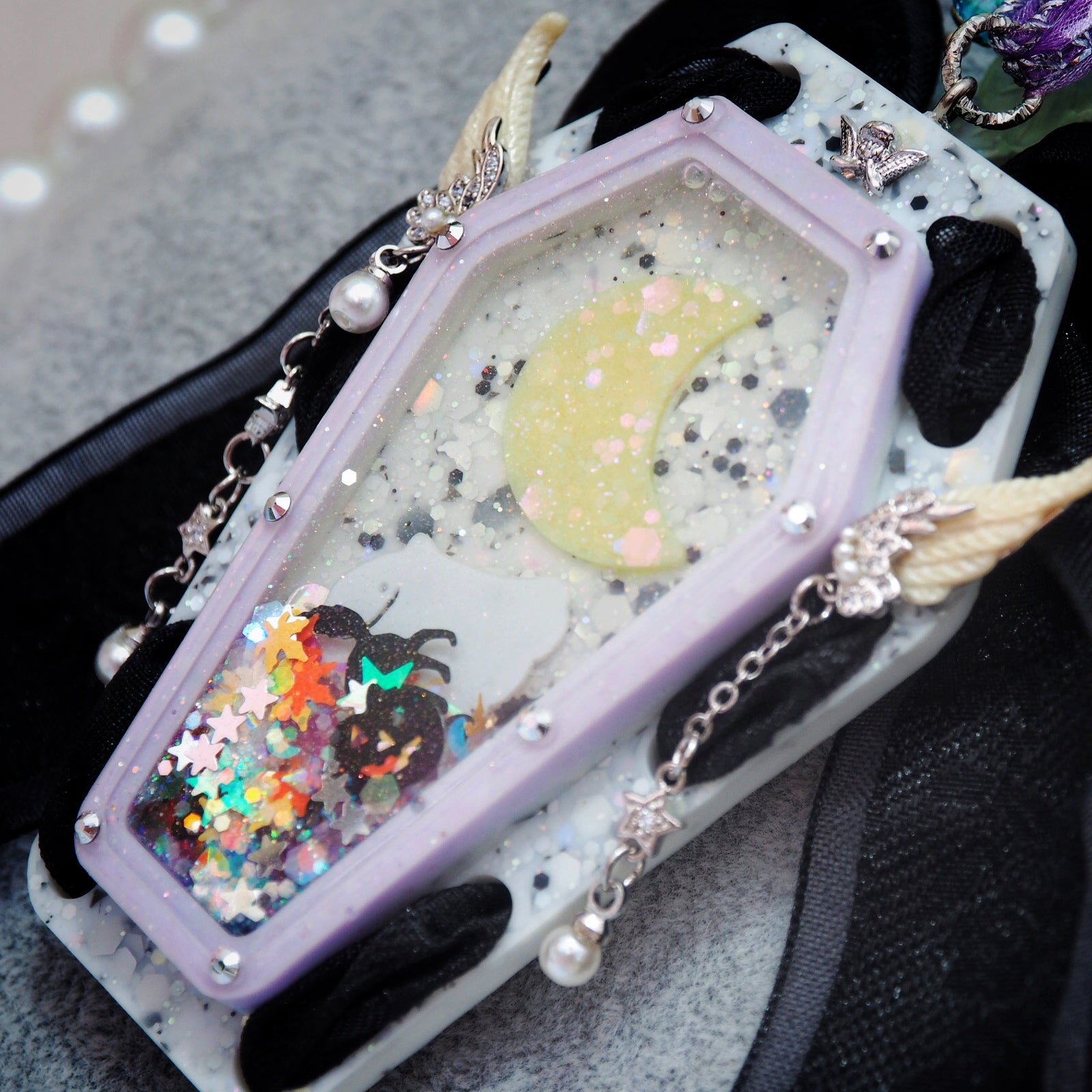 Fly Me To the Moon Laced Coffin Charm