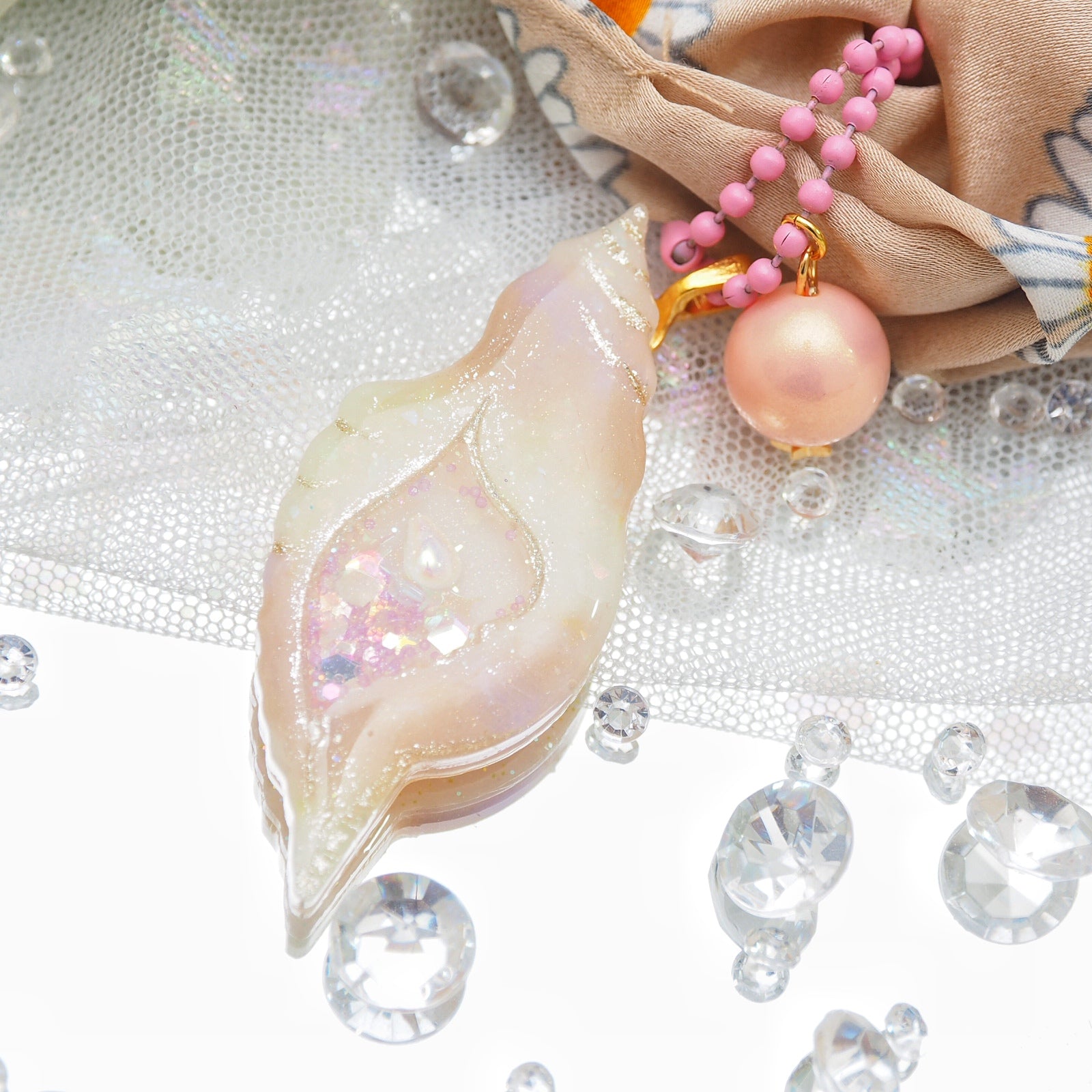 Cowrie Conch Charm A with matching scrunchie