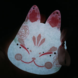 Pink Peony Painted Kitsune Mask