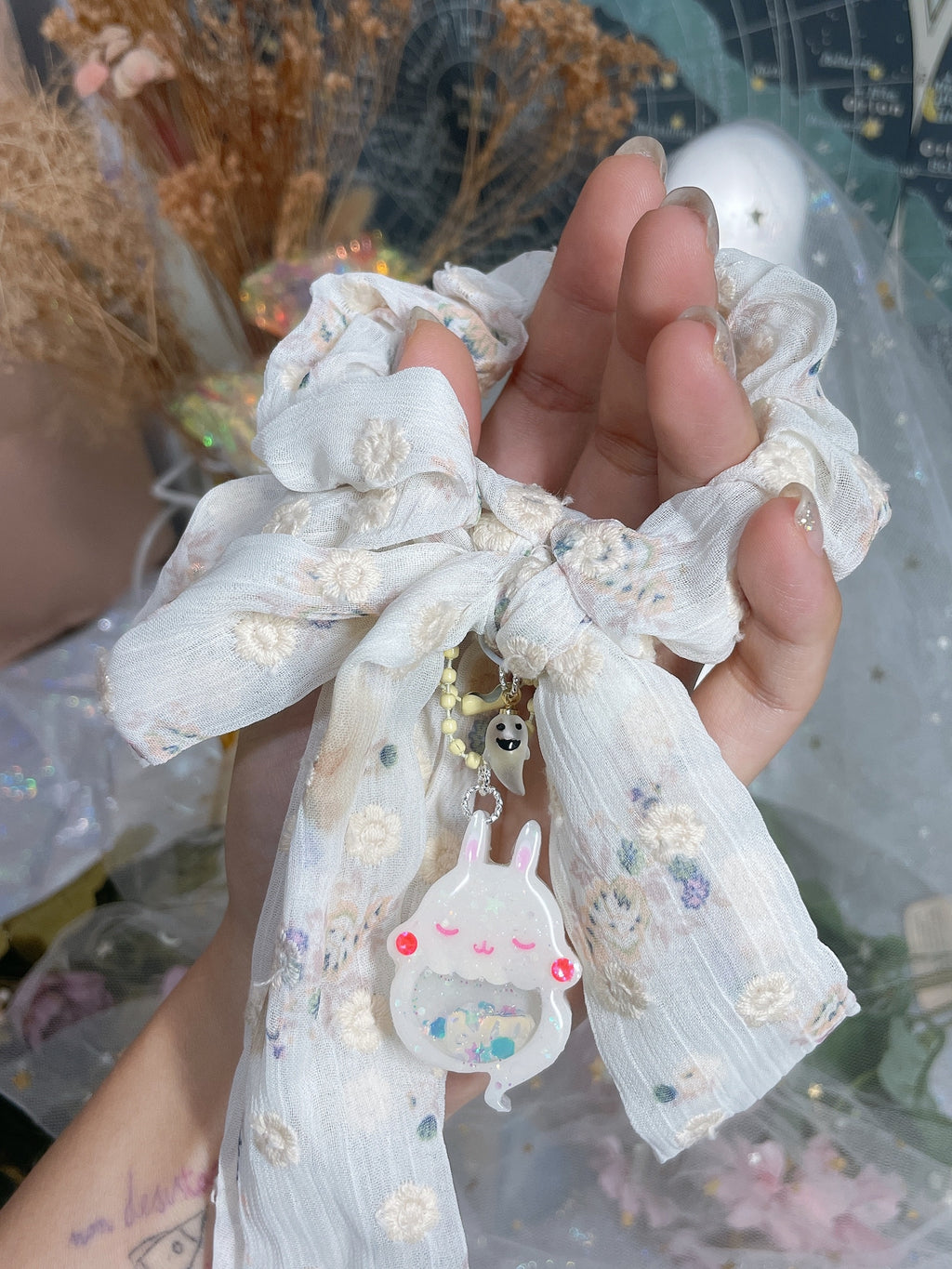Ghostie Bun Ribbon Scrunchie