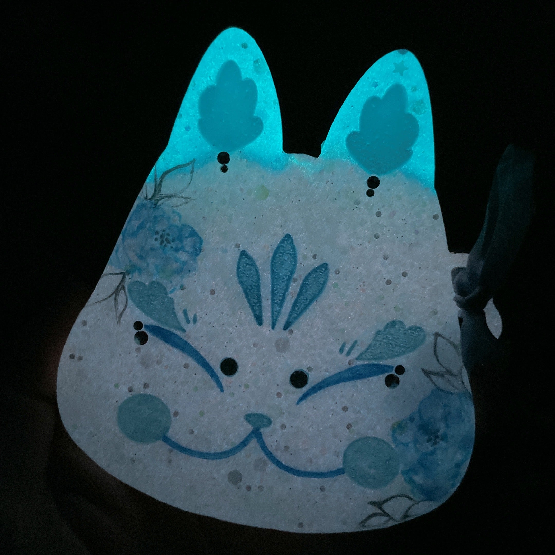 Blue Peony Painted Kitsune Mask