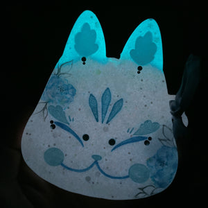 Blue Peony Painted Kitsune Mask