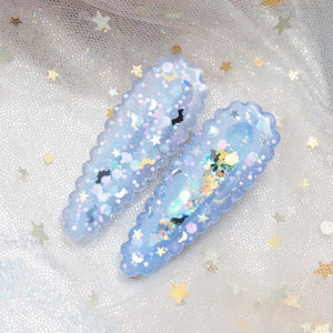 Spooky Staples - Glowing Purple Hairclips with bats and celestial glitter