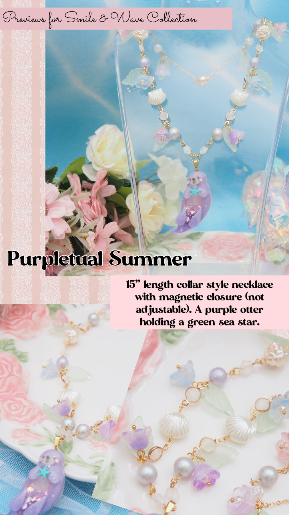 Purpletual Summer - 15" Beaded Necklace with Otter Charm