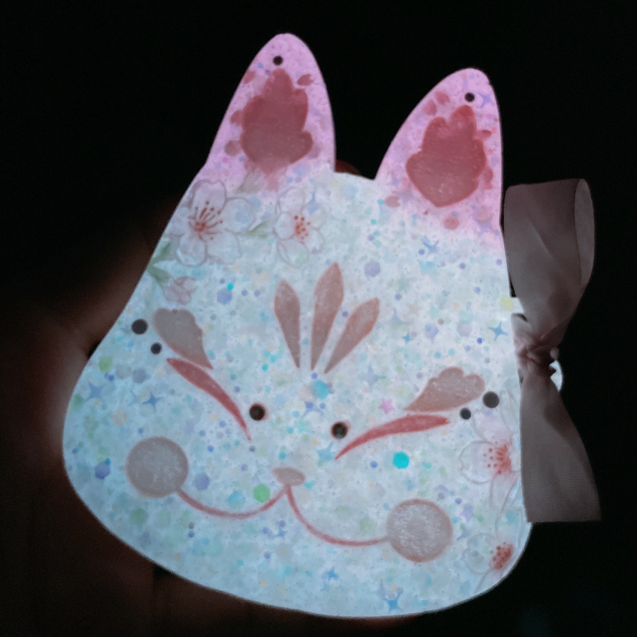 Soft Sakura Painted Kitsune Mask