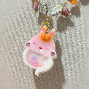 Light Up✨Pink Autumn Ghostie Bunkin 14" Beaded Necklace