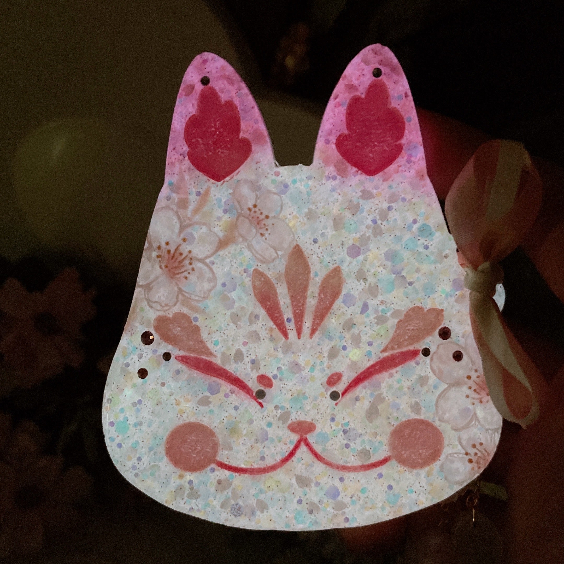 Sweet Sakura Painted Kitsune Mask