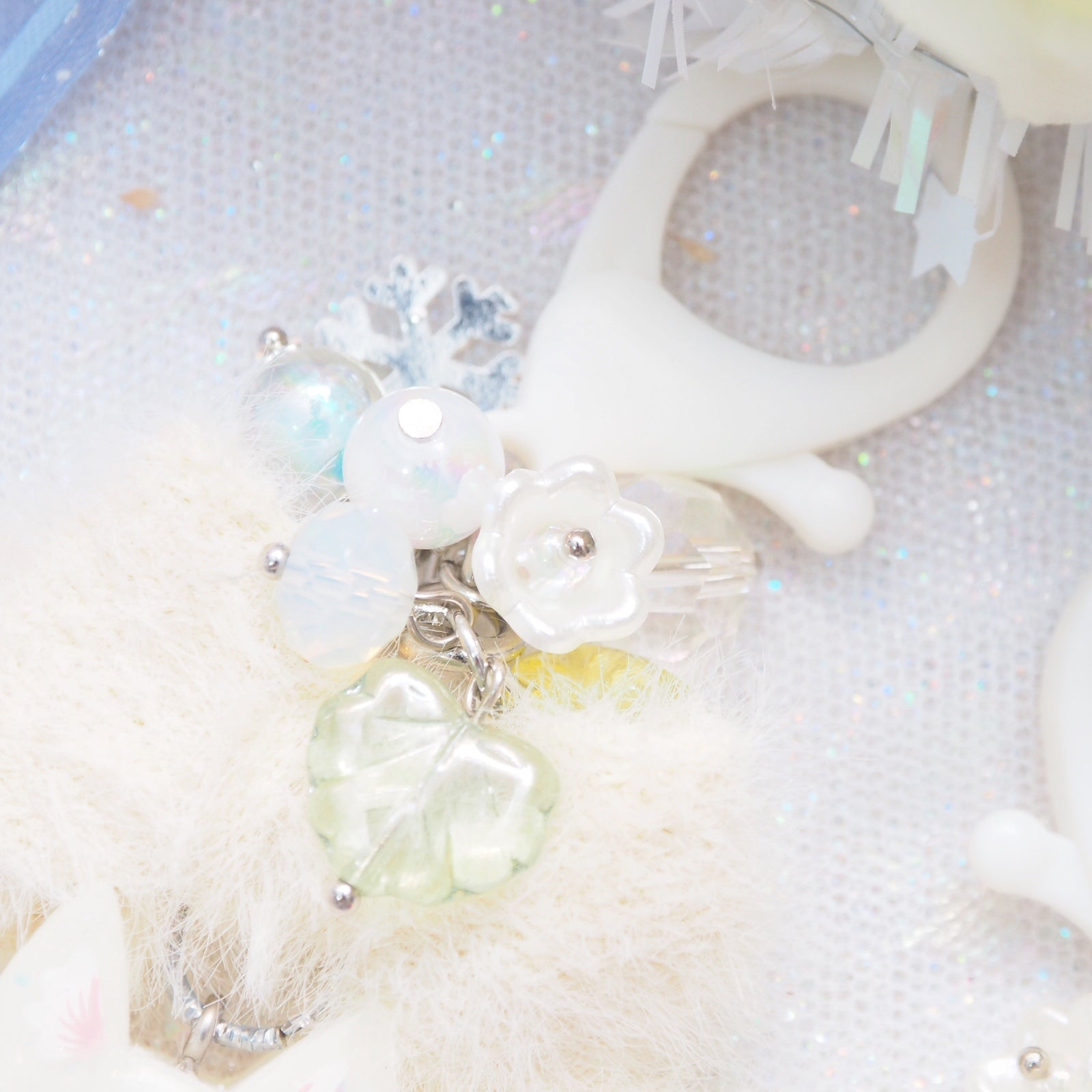 Snow Fox Charm with furry ribbon