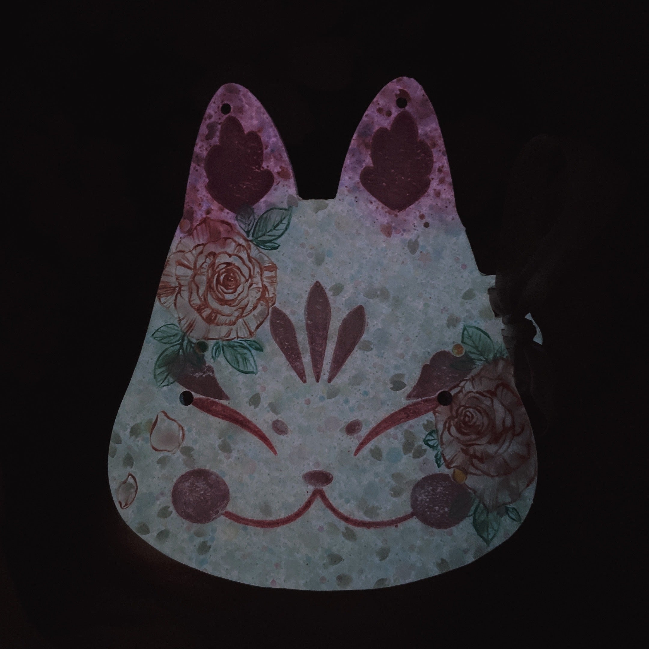 Pink Rose Painted Kitsune Mask