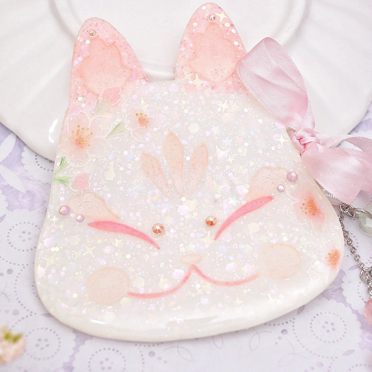 Soft Sakura Painted Kitsune Mask
