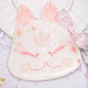 Soft Sakura Painted Kitsune Mask