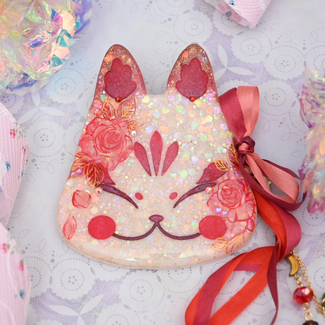 Regal Rose Painted Kitsune Mask