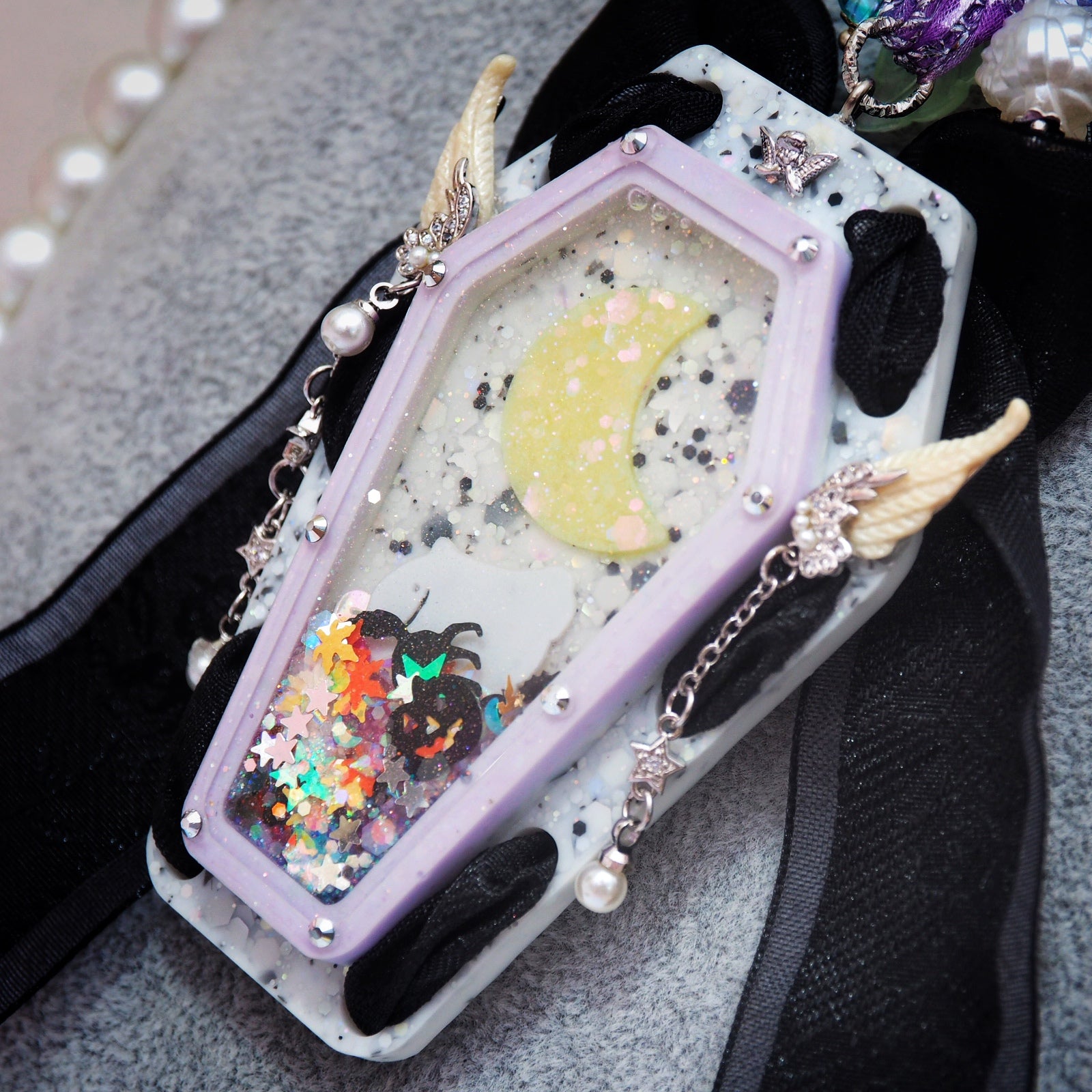 Fly Me To the Moon Laced Coffin Charm