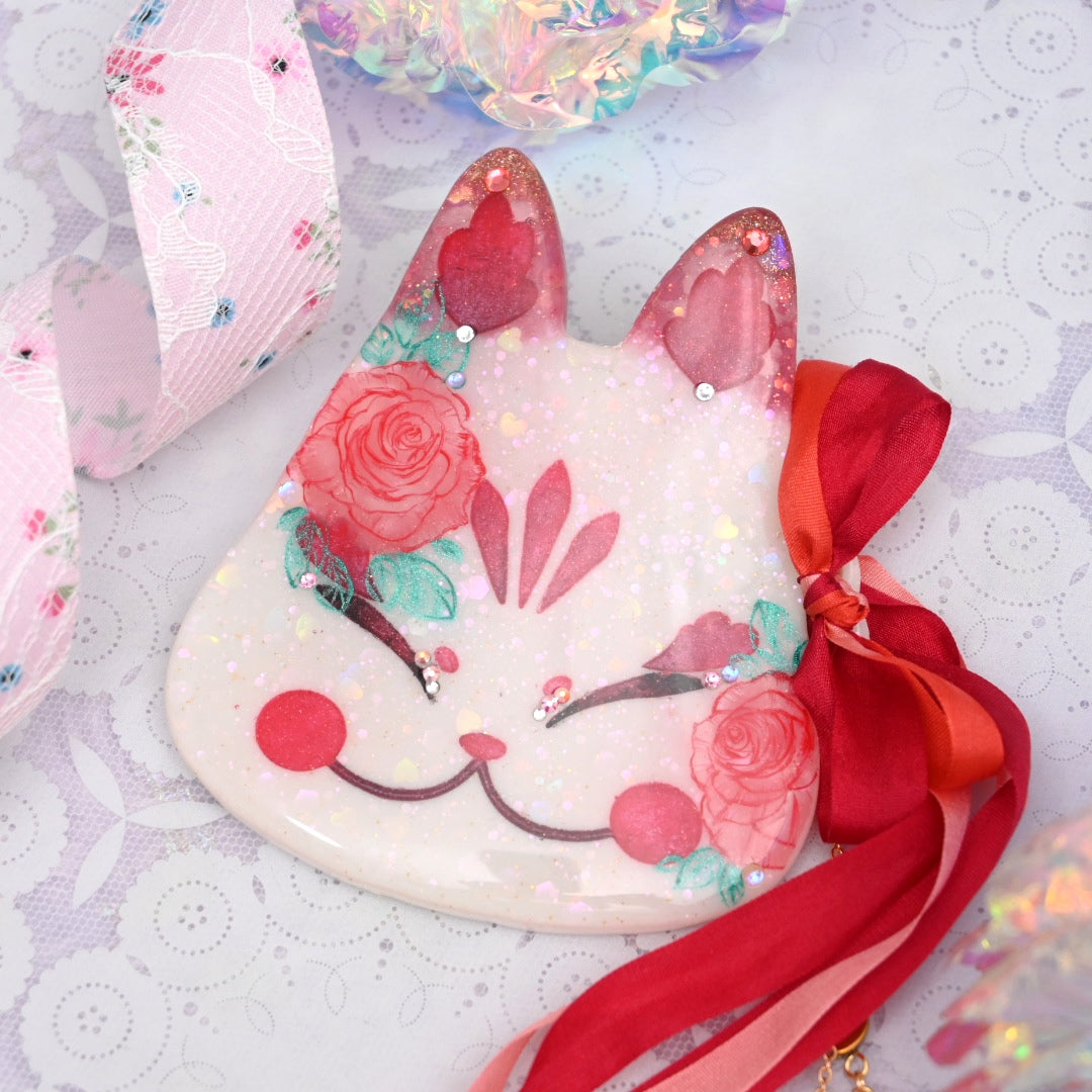 Classic Rose Painted Kitsune Mask